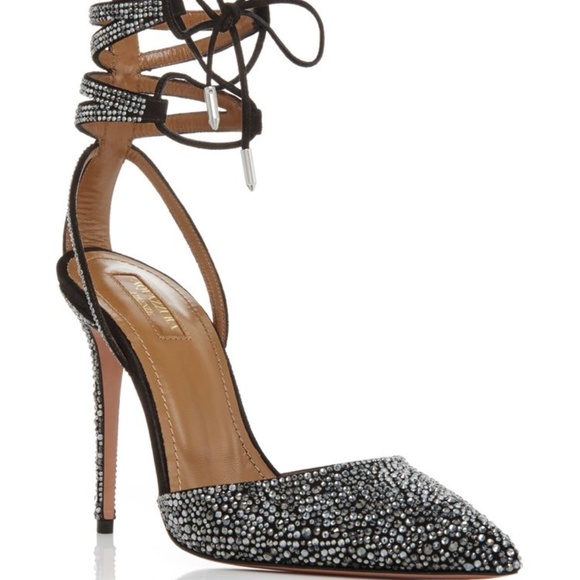 Aquazzura Amanda Crystal Pave Suede Stiletto Pumps / Heels US8 - Picture 5 of 16